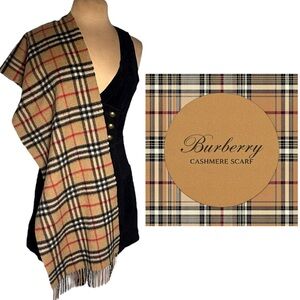 Burberry The Burberry Check Brushed Cashmere Scarf Archive Beige 100% Authentic